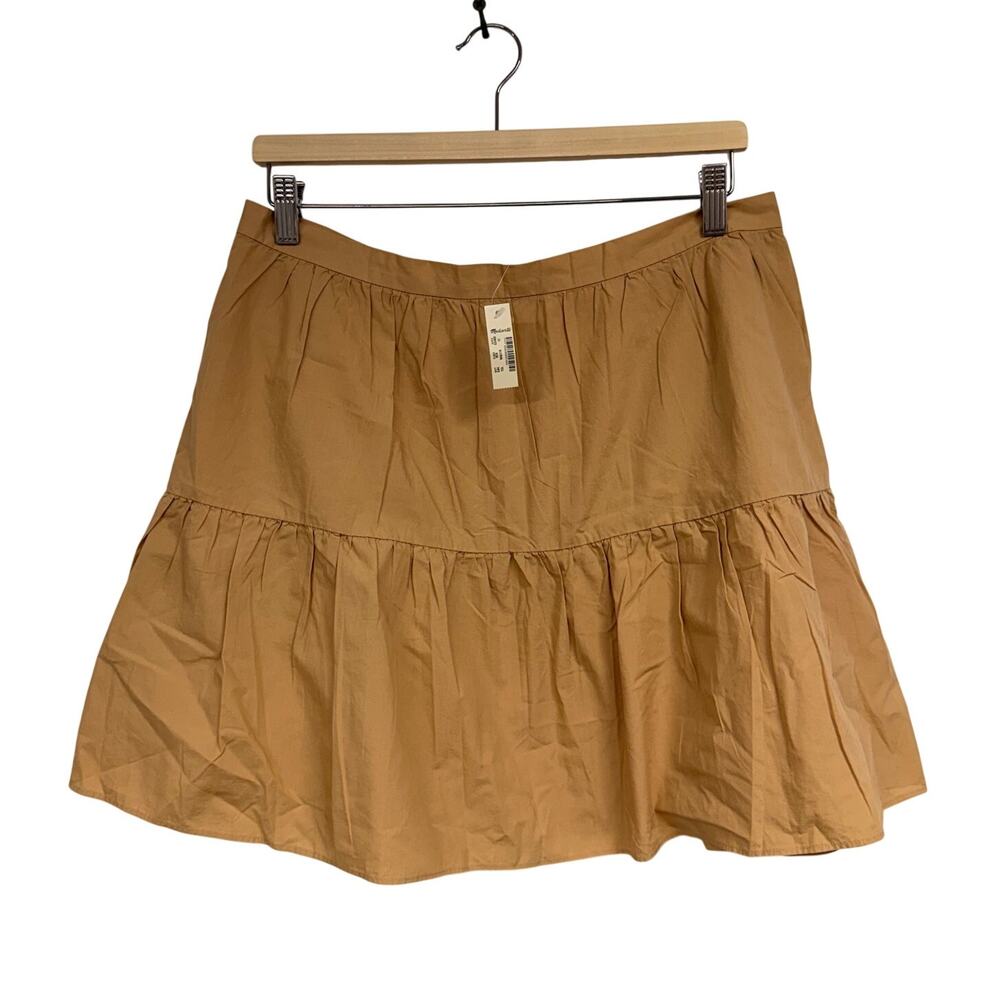 NWT Madewell 100% Cotton Tan Brown Poplin Tiered Ruffled Mini Skirt SZ 12 NEW